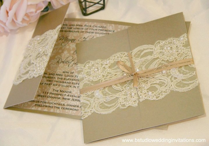 lace wedding invitations with bow