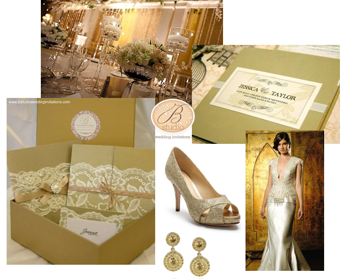 Gold Wedding Theme Inspiration Board by B Studio Wedding Invitations